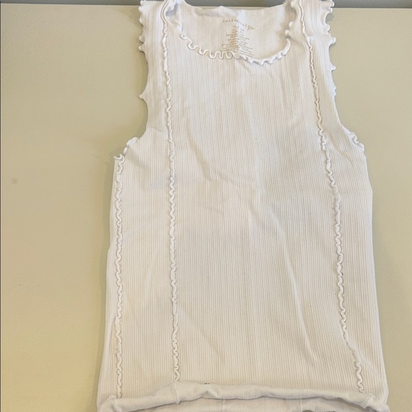 Free People White Ruffled Ribbed Tank Top - Picture 1 of 4